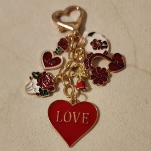Gold and Red Heart Charm Keychain